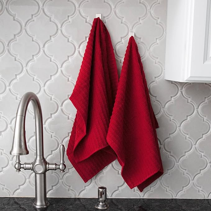 Ritz Royale Collection 100% Combed Terry Cotton, Highly Absorbent, Oversized Kitchen Towel Set, 28" x 18", 2-Pack, Solid, Paprika Red