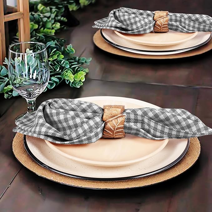 Native Fab Gingham Mini Check Cloth Dinner Napkins - Set of 4-100% Cotton - 16"x16" - Soft, Absorbent, Restaurant Hotel Quality - Easy Care Washable Wedding, Everyday Use - Grey