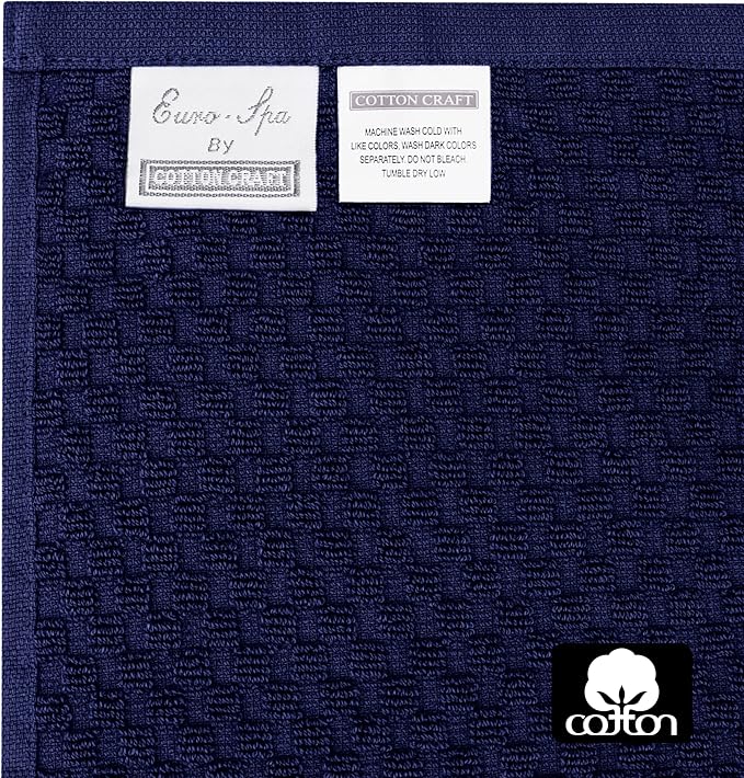 COTTON CRAFT Waffle 6 Piece Towel Set - 100% Cotton - 2 Oversized Luxurious Euro Spa Waffle Weave Large Bath Towels, 2 Hand Towels, 2 Washcloths - Absorbent Quick Dry Hotel Bathroom Shower - Navy