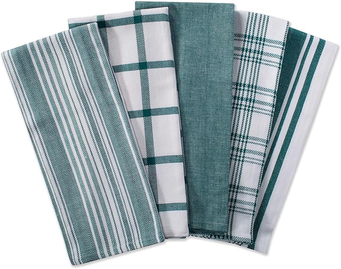 DII Assorted Woven, Kitchen Dishtowel Set, 18x28, Teal, 5 Piece