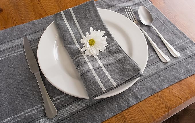 DII French Stripe Tabletop Collection Farmhouse Style Dining Table Linen Napkin Set, 20x20, Gray Chambray, 6 Piece