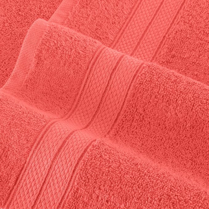 Elegant Comfort Luxury 6-Piece Towel Set, Premium Soft 100% Turkish Cotton, Three Line Popcorn Design 2 Bath Towels, 2 Hand Towels and 2 Washcloths Towel Set - Quick-Drying and Absorbent, Coral