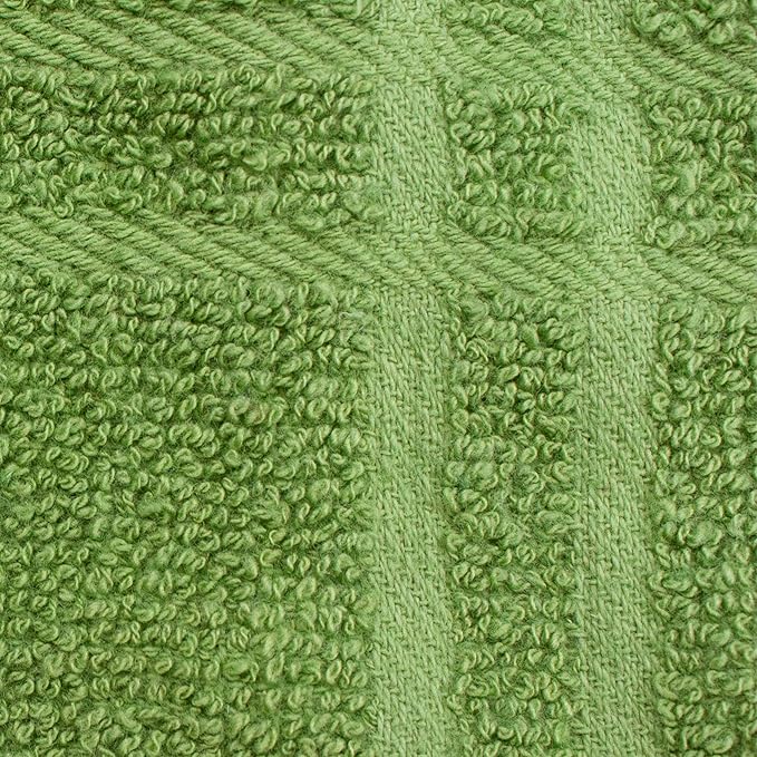 Ritz Premium 100% Cotton Solid and Multi Check Kitchen Tie Towel, Absorbent, Super Soft, and Fast Drying Hang Towel, Set of Two, Cactus Green