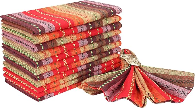 Lightnpro Christmas Red Multi Salsa Stripes Cloth Napkins Set of 12 - Wedding, Christmas & Holiday Table Cloth Napkins Machine Washable for Special Occasions & Everyday Use - 18x18 Inch Red Multi