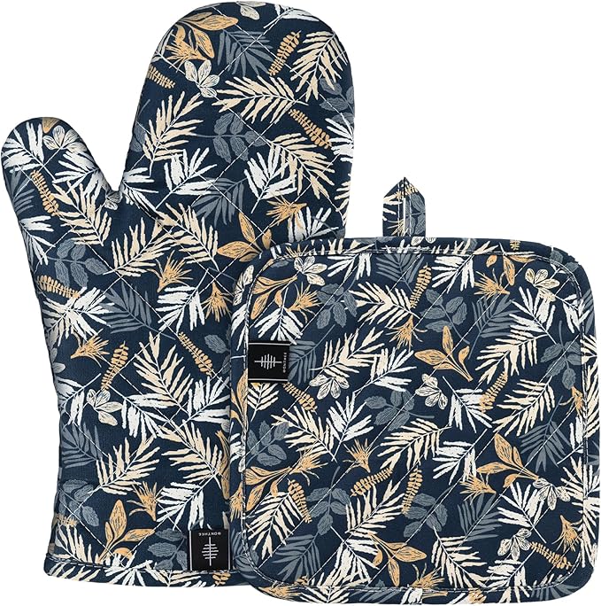 BONTHEE Oven Gloves Heat Resistant Potholder Set Oven Gloves with Anti-Slip Striped Cooking Gloves for Cooking Baking - 2PCS