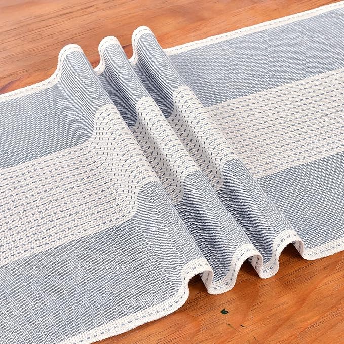 Wracra Linen Table Runner, Farmhouse Macrame Table Runners 72 Inches Long for Dining Table Decor, Wedding, Party and Dresser Decor (Blue,72")