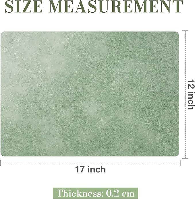 Roxifina Faux Leather Placemats Set of 8 - Vinyl Placemats Wipeable Waterproof Oil-Proof PU Place Mats Heat Resistant Reversible Table Mats for Dining, Kitchen, Outdoor, 12 x 17 Inch (Green)