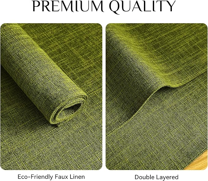 Softalker Faux Linen Placemats Set of 4-12 x 18 Inch, Heat Resistant Double Layered Durable Burlap Farmhouse Place Mats, Non-Slip Washable Rustic Table Mats for Dining, Kitchen, Party（Lime Green