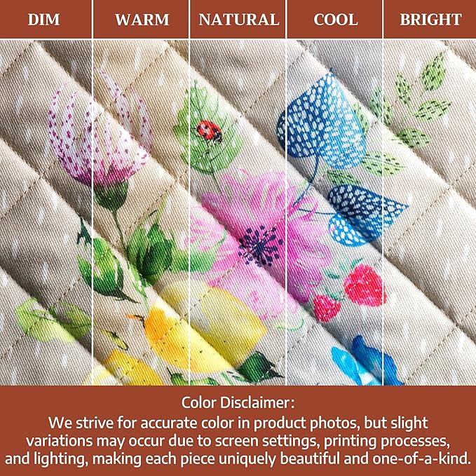 Maison d' Hermine 100% Cotton Oven Mitt & Pot Holder Set (7.5"x13" & 8"x8") Heat Resistant BBQ Cooking Gloves with Loop Grilling Kitchen Gifts for Mothers Day Spring/Summer (Jardin D'Ete - Fog)
