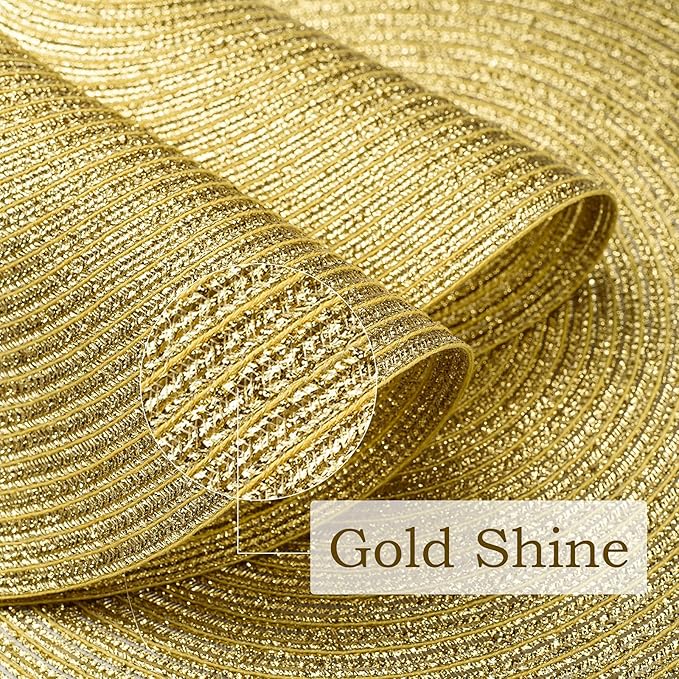 FunWheat Round Braided Placemats Set of 6 Table Mats for Dining Tables Woven Washable Non-Slip Place mats 15 inch(Shining Gold, 6pcs)