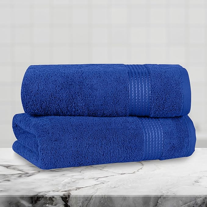 Mocassi Luxury 100% Turkish Cotton 2-Pack Bath Towel Set- Ultra Soft, Quick Dry Highly Absorbent 27 x 54 inch Premium Spa Hotel Quality 2PC Bath Towels - Luxurious Soft Bathroom Towels, Royal Blue