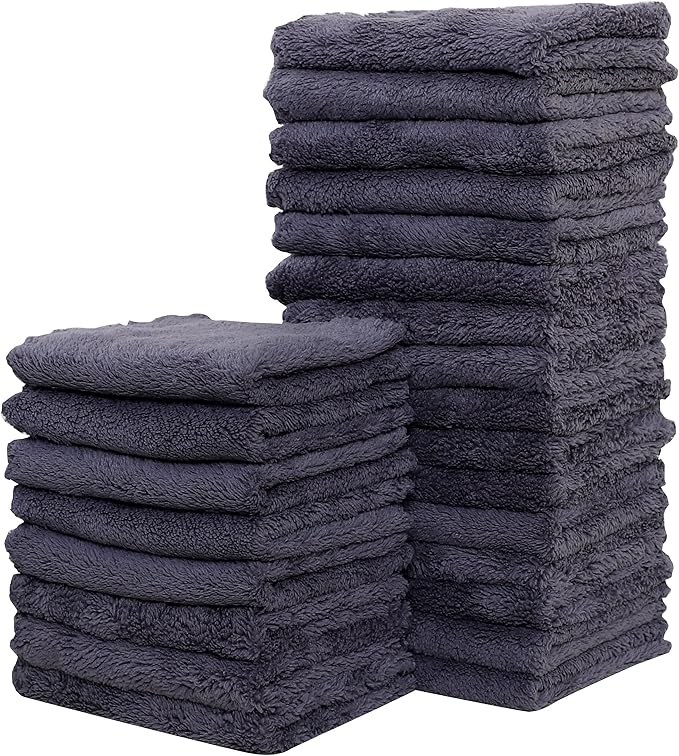 Sunny zzzZZ 24 Pack Kitchen Dishcloths - Does Not Shed Fluff - Reusable Dish Towels, Dish Cloths, Super Absorbent Coral Fleece Cleaning Cloths, Nonstick Oil Washable Fast Drying, 7 x 9 Inch (Grey)