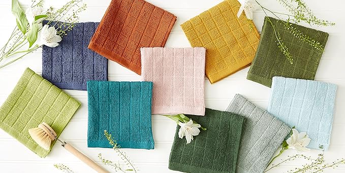DII Basic Terry Collection Solid Windowpane Dishcloth Set, 12x12, Pale Mauve, 6 Count