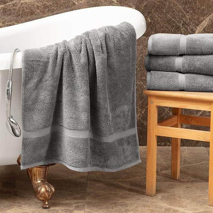 Towel Bazaar Premium Cotton Super Soft and Absorbent Turkish Towels (4-Piece Extra Large Bath Towels, Gray)