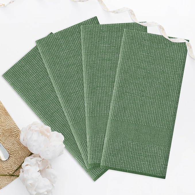 Homaxy Premium Kitchen Towels(18”x 28”, 12 Pack), Large Cotton Kitchen Hand Towels, Flat and Terry Dish Towels, 380 GSM Highly Absorbent Tea Towel Set with Hanging Loop, Grass Green