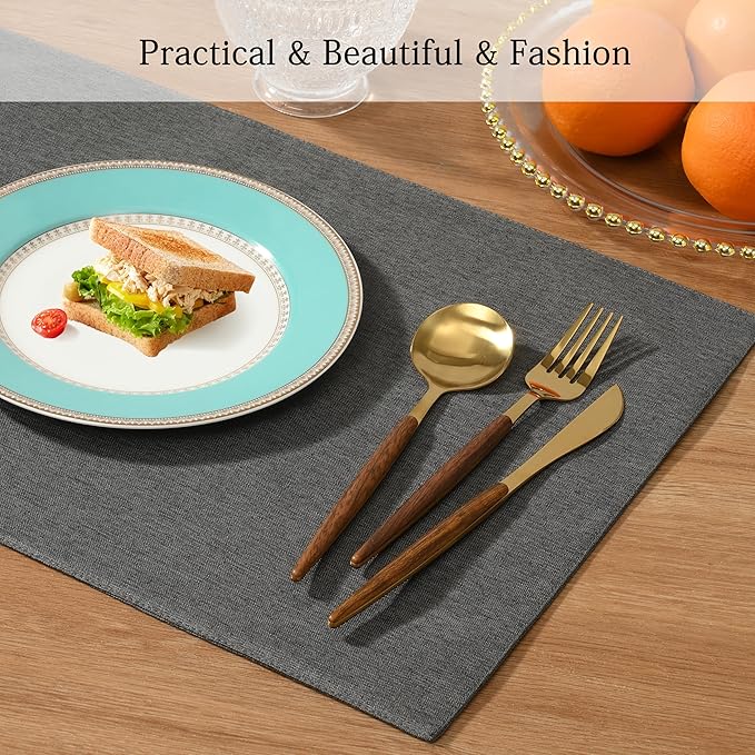 UnivoColors Set of 6 Faux Linen Placemats, Heat-Resistant & Easy-to-Clean,13"x19"for Dining Table, Kitchen, Holiday Meals (Dark Grey)