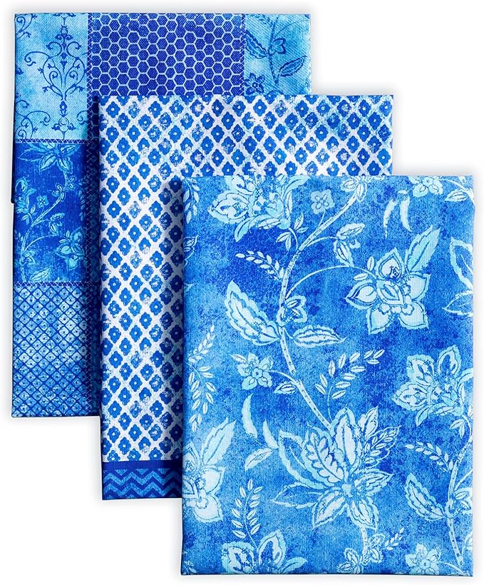 Maison d' Hermine Kitchen Towels Set of 3 100% Cotton 27.50" x 20" Reusable Cloth Tea Dish Towels Absorbent with Hanging Loop for Kitchen Gifts for Mothers Day Spring/Summer (Indigo Love)