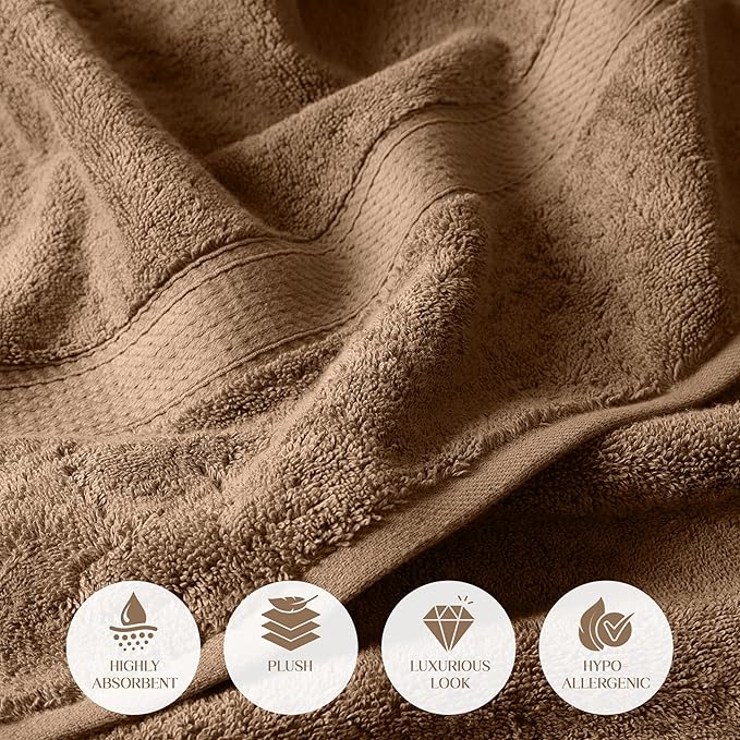 SUPERIOR Egyptian Cotton Pile 6 Piece Towel Set, Includes 2 Bath, 2 Hand, 2 Face Towels/Washcloths, Ultra Soft Luxury Towels, Thick Plush Essentials, Guest Bath, Spa, Hotel Bathroom, Latte