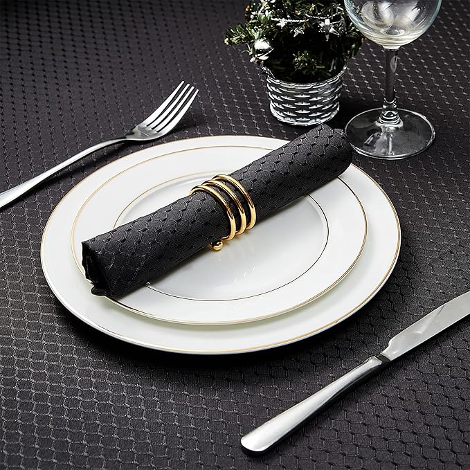 Cloth Napkins Set of 8 – Square 17x17 Inch Jacquard Fabric Polyester Washable Reusable Cloth Napkins for Kitchen Dinner Dining Restaurants Wedding Party Banquet Table (Black)
