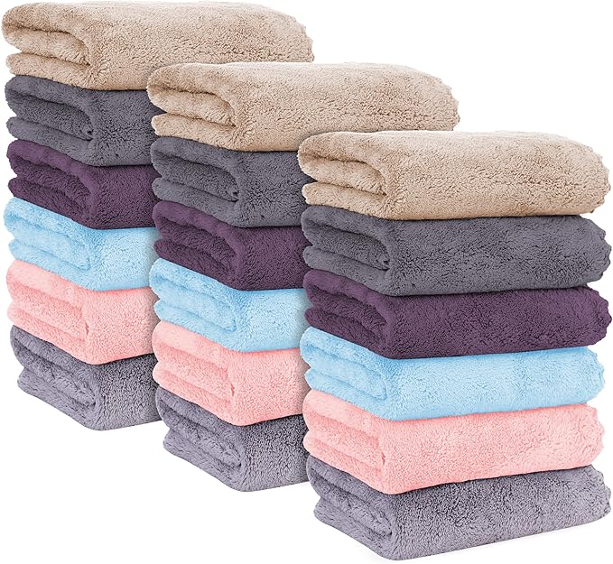MOONQUEEN 18 Pack Premium Hand Towels - Quick Drying - Microfiber Coral Velvet Highly Absorbent Towels - Multipurpose Use as Hotel, Bathroom, Shower, Spa, Hand Towel 16 x 28 inches (Multicolor)