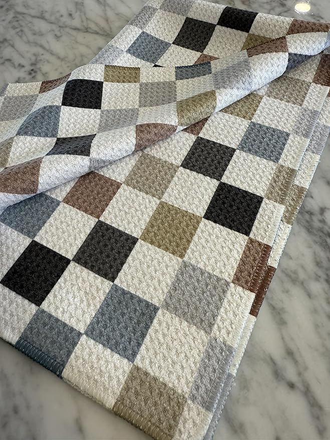 2 Pack || Double Sided|| Not Your Ordinary Kitchen Towels || Dish Towels || Quick Dry || Waffle Weave Microfiber || Designer Prints || Highly Absorbent || Hanging Hook (Multi-Checkered)