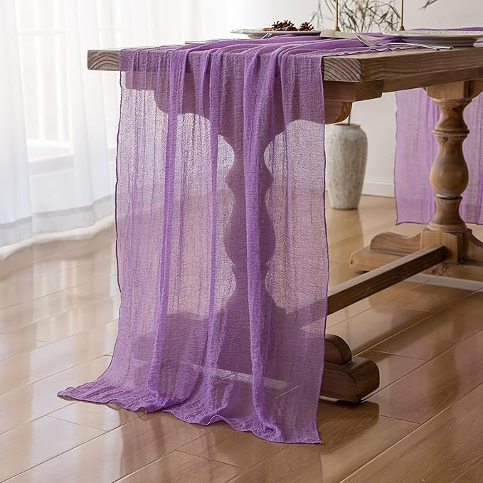 Keketoarrange 3pcs Spring Table Runner Lavender Gauze Rustic Boho Lilac Cheesecloth Grape Table Runner 120 Inch 10 FT for Wedding Baby Bridal Shower Birthday Party Long Sheer Easter Home Decorations
