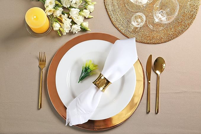 Cloth Dinner Napkin Set of 4 20x20 Inches - White, Decorative Hemstitched Spring Premium Polyester Cloth Dinning Napkins Ideal for Kitchen, Wedding, Easter | Washable BBQ Parties Napkin for Daily Use