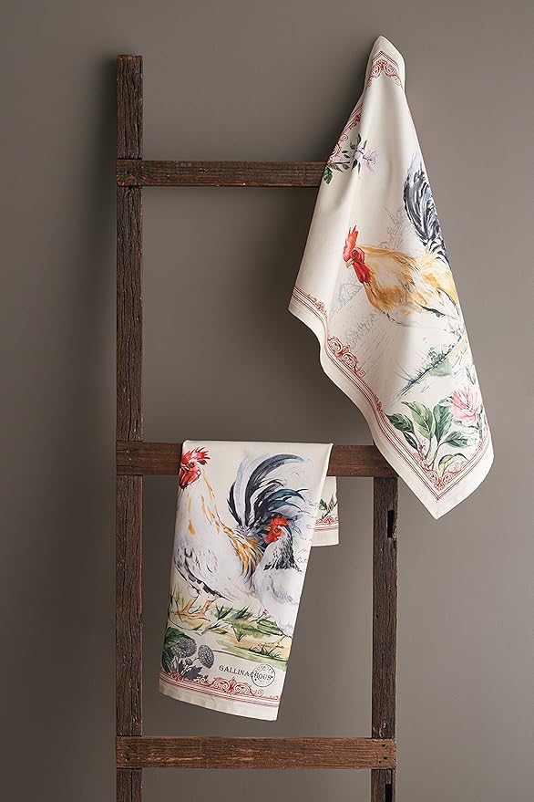 100% Cotton Kitchen Towel Campagne Maison d' Hermine Set of 2 Super Soft Highly Absorbent Hotel Quality Quick Drying Cleaning Dishcloth Tea Bar Towels Spring/Summer (Coq, 20"x27.50")