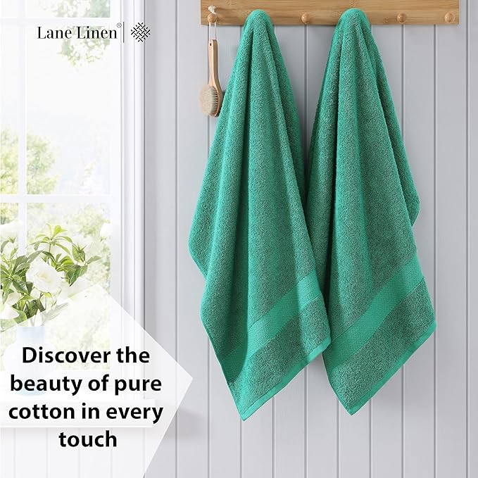 LANE LINEN Bath Towels Pack of 4 (28"x54") - 100% Ring Spun Cotton Bathroom Towel Set - Reinforced Edges, Quick Dry, Soft & Absorbent Large Bath Towels - Lightweight, Perfect for Daily Use - Emerald