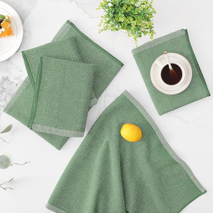 Mordimy Premium Kitchen Towels 8 Pack (18 x 28 Inches, Grass Green), Large Cotton Kitchen Hand Towel, Flat & Terry Dish Towels for Drying Dishes, Super Absorbent Tea Dishtowels Set with Hanging Loop