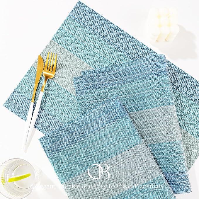 Placemats Set of 6 - Easy Clean Woven Vinyl Placemats for Dining Table, Indoor/Outdoor Place Mats, Washable PVC Table Mats（Ocean Geode）