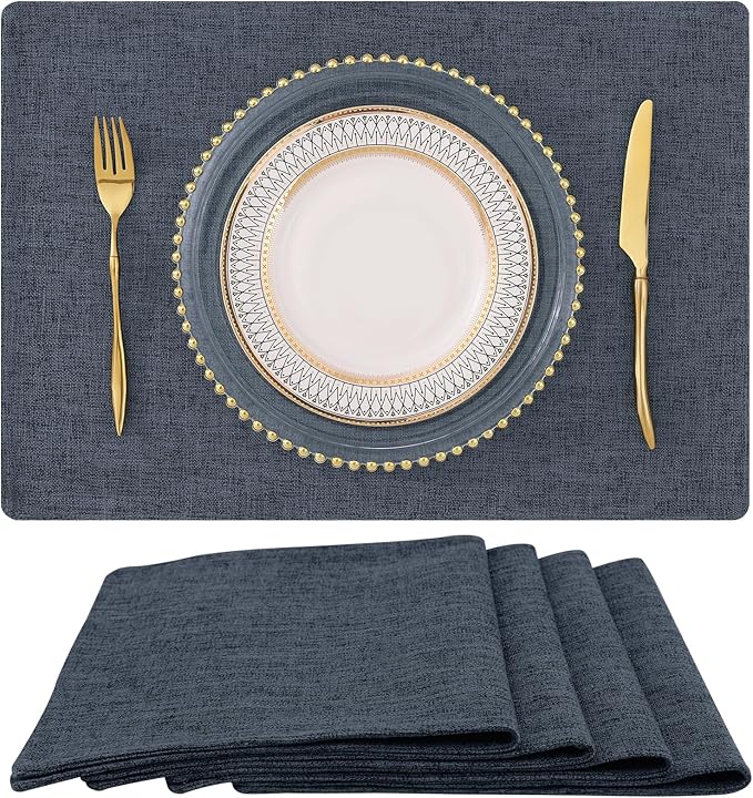 homing Cotton Linen Placemats Set of 4, Cloth Washable Farmhouse Dining Table Mats for Indoors & Outdoors, Easy to Clean, Charcoal, 13 x 19 Inch