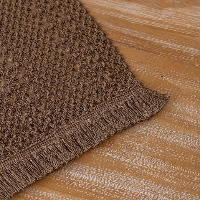 Keketoarrange Boho Brown Table Runner for Home Decor 13x48 Inches Farmhouse Small Macrame Woven Burlap Jute Rustic Coffee Table Runner Dresser Scarf Dining Kitchen Centerpiece Bohemian Decor