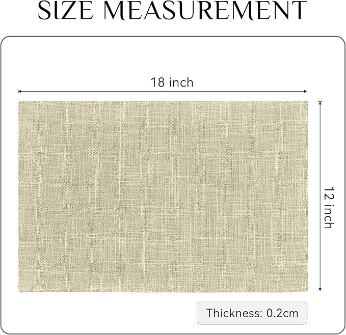 Softalker Faux Linen Placemats Set of 8-12 x 18 Inch, Heat Resistant Double Layered Durable Burlap Farmhouse Place Mats, Non-Slip Washable Rustic Table Mats for Dining, Kitchen, Party（Light Linen