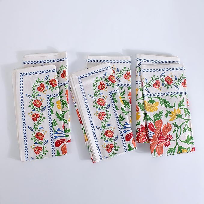 FINGERCRAFT Cloth Napkins, Set of Cotton Linen Blend Printed Dinner Napkins Cloth Mitered Corner Perfect for Parties Dinners Weddings Cocktail Christmas Easter 20x20 Persian Flora