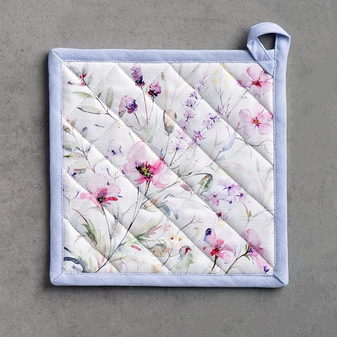 Maison d' Hermine Pot Holders 100% Cotton Heat Resistant Potholders 8" x 8" Hot Pads with Loop BBQ Cooking Baking Gifts for Mothers Day Handling Hot Pans Spring/Summer (Pack of 1, Summer Floral)