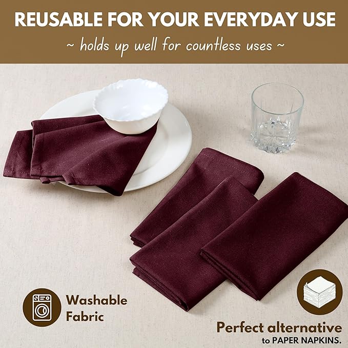 Native Fab Cloth Napkins Set of 4, 100% Cotton, Washable, Reusable Dinner Cloth Napkin 17x17 inches, Table Linen Decor for Dinner, Celebrations, Wedding, Events, Burgundy