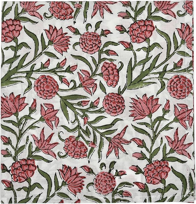 CPC Red Garnet Indian Block Print Cotton Cloth Napkins Set of 4, 18x18 Reusable Everyday Napkins, Soft, Absorbent, Floral Dinner Napkin, Holiday, Party Gift, Spring,Mother's Day