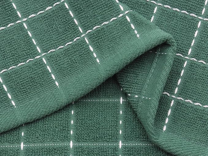 Natural Cotton Dish Cloths Waffle Weave Kitchen Towels,Ultra Absorbent Quick Drying Dish Towels, Soft Comfort Cleaning Cloth Washcloths, Set of 6 (Dark Green, 12 x 12 Inches)