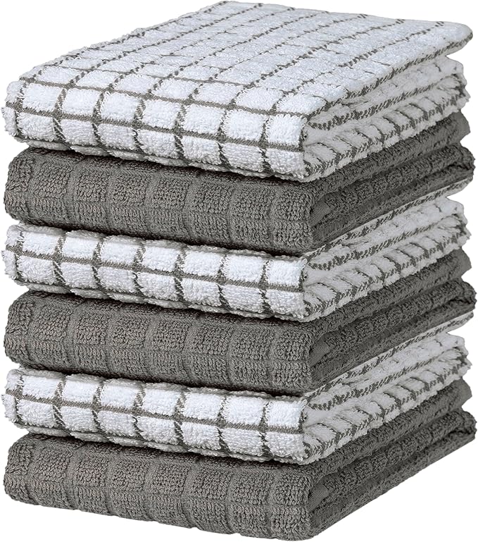 Bumble Kitchen Towels (6 Pack) | 16" x 28" | 100% Cotton Dish Towels for Kitchen | 380 GSM | Soft, Highly Absorbent & Durable Dish Towels with Hanging Loop | Gray