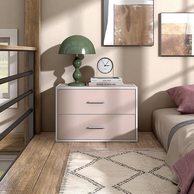 Homes: Inside + Out Apexa 2-Drawer Wooden Stackable Storage Drawers, Small Food Pantry Cabinet, Cajonera De Madera, Underbed Drawer Dorm Teen Room Decor & Bedroom, Home Office, Kitchen, Light Pink