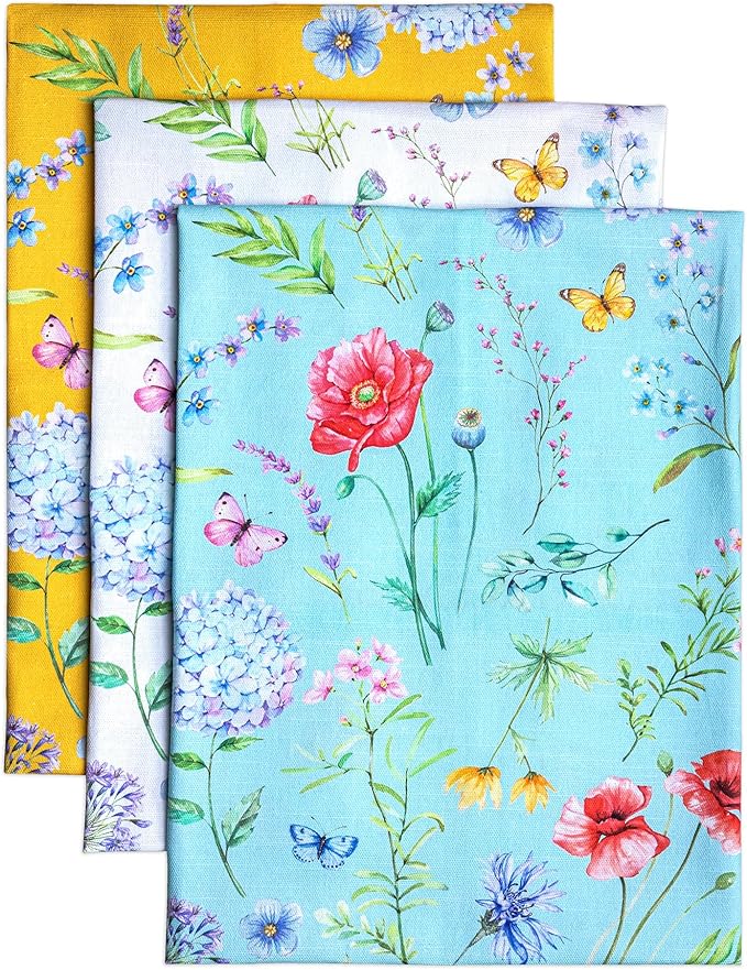 Maison d' Hermine Kitchen Towels Set of 3 100% Cotton 27.50" x 20" Reusable Cloth Tea Dish Towels Absorbent with Hanging Loop for Kitchen Gifts for Mothers Day Spring/Summer (Just Floral)