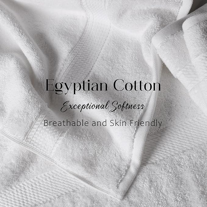 SUPERIOR Egyptian Cotton Pile 6 Piece Towel Set, Includes 2 Bath, 2 Hand, 2 Face Towels/Washcloths, Ultra Soft Luxury Towels, Thick Plush Essentials, Guest Bath, Spa, Hotel Bathroom, White