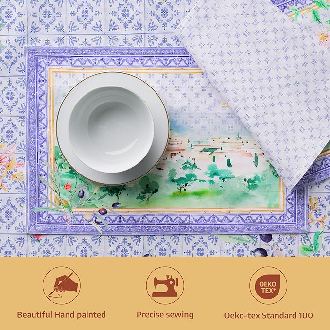 Maison d' Hermine Placemat 100% Combed Cotton Premium Cloth Placemats 13"x19" Washable Place Mats, Home, Kitchen, Dining, Cocktail Parties & Camping -Luberon (Set of 4)