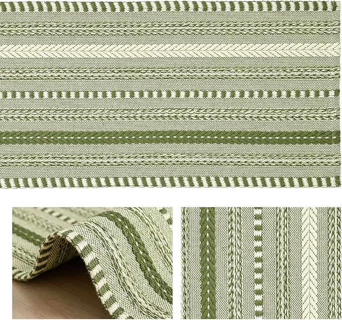Artoid Mode Army Green Farmhouse Woven Table Runner, Seasonal Holiday Rustic Kitchen Dining Table Decoration for Home Party Decor 12x36 Inch
