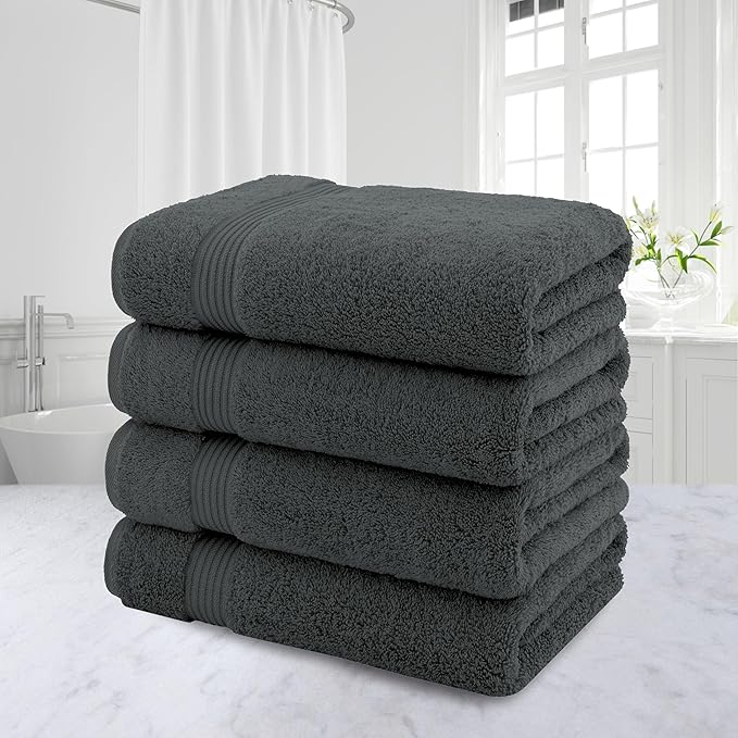 American Veteran Towel, Turkish Bath Towels for Bathroom 4 Pack, 27x54 Extra Large Premium Soft Drying Bathroom Towels, Dark Gray