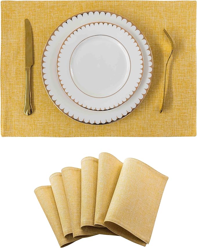 Home Brilliant Dining Placemats Set of 6 Heat Resistant Dining Table Place Mats for Kitchen Table for Placemats Decoration for Dinner Spring Decor, 13 x 19 inches, Yellow