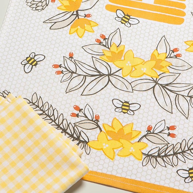 Now Designs Kitchen Tea Towel, Bees - 18 x 28 in | Set of 2
