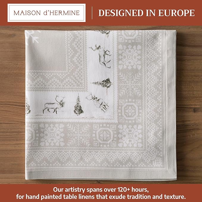 Maison d' Hermine Cloth Napkins Set of 4 100% Cotton for Thanksgiving Christmas Decorations Everyday Reusable Square Fall Napkins Cloth Washable Dinner Party (Cozy Christmas, 20"x20")