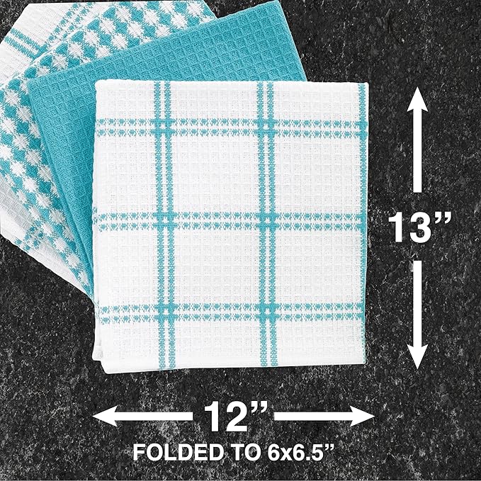 T-Fal Premium Waffle Dish Cloths: Highly Absorbent,Super Soft Long Lasting - 100% Cotton,12"x13" Flat Waffle Dish Towel for Cleaning & Drying Dishes,Breeze,(Pack of 8)